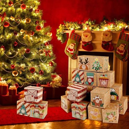 Adventskalender med 24 nummererte bokser - Beige