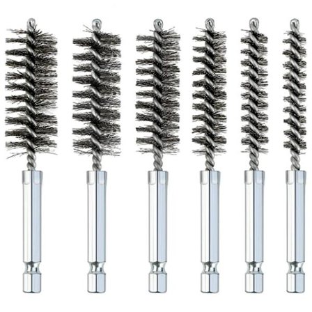 6 stk rustfri stålborebørste Twisted Wire Bore børster