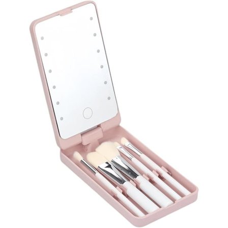 LED-sminkspegel med sminkborstset i resestorlek, lätt att ta med mini-sminkborstar