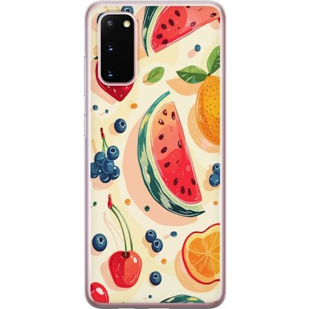 Kompatibel Mobilcover til Samsung Galaxy S20 Legesyg frugtillustration med vandmelon, citrus, jordbær, kirsebær og bær