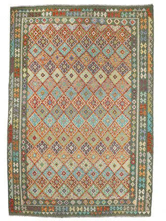 Tapete Oriental Kilim Afegão Old Style 255X346 Verde/Amarelo Escuro Grande (Lã, Afeganistão)