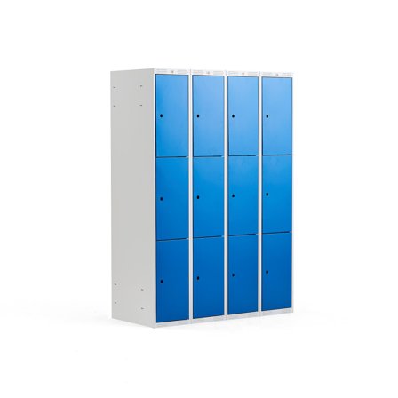 Schließfachschrank CLASSIC, 4 Module/3 Türen, 1740 x 1200 x 550 mm, blau