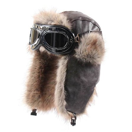 PU Læder Vinterhat med Beskyttende Briller Fuld Øredækning Vindtæt Design Trapper Hat Til Koldt Vejr Varme khaki