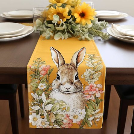 SL Påskhare dekoration kreativt tryckt bordslöpare tyg kök entré liten bordsduk (33cm*230cm)