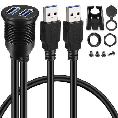 2 porter USB 3.0 Aux innfelt montering bilmontering forlengelseskabel for bil lastebil båt motorsykkel dashbord Pa