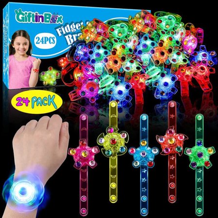 IC 24-pak LED Lysende Fidget Spinner Armbånd Festfavoritter til Børn 4-8 8-12, Glød i Mørket Festtilbehør, Pinata Goodie Bag-stoppare