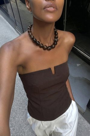 NA-KD - Figursydd lang korsett med dyp hals - Tube topp - Brun - EU 36