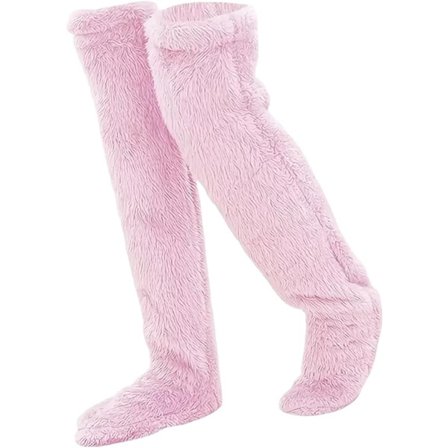 Lange fleece over-knee strømper - Varme strømper - Fleece over-knee strømper til kvinder - Varme fleece sove sokker til vinter (pink)
