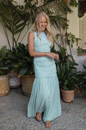 Moa Mattsson x NA-KD Chiffon Ruched Maxi Dress - Balkjoler - Blå - EU 44