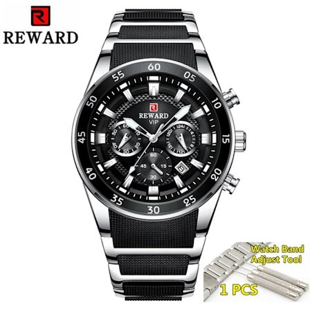 Reward Sport Herrklockor Lyxmärke Luminous Hands Chronograph Herrarmbandsur Vattentät Full Steel Montre Homme 2021