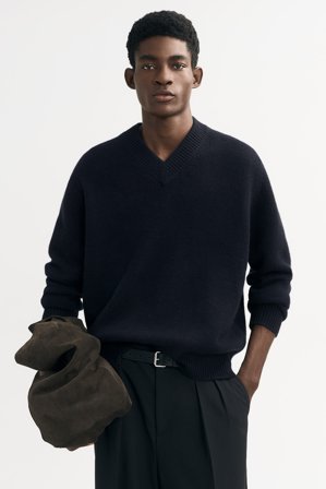 Soft Goat - Men's V-neck - Men cashmere sweater - XL - Navy