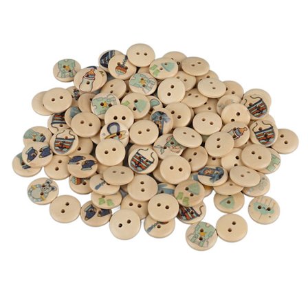 100 kpl Sekalaisia Puunappeja Painatuksella 2 Reikää Pyöreitä Koristeellisia Puunappeja Ompeluaskarteluun Puun Väri Vaaleansininen