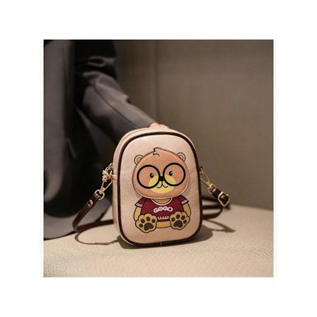 Pieni olkalaukku söpöllä karhukuviolla naisille, olkalaukku, puhelinlaukku irrotettavalla olkahihnalla ja vetoketjulla