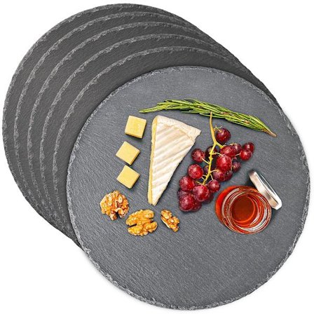 Liuskekivilautanen, pyöreä, 30 cm, 6 kpl - tarjoiluun ja koristeeksi - aitoa luonnonliusketta