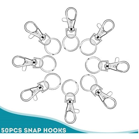 Nøgleringklips, 50 stk. drejelige hummerlås, snorclips, kroge, metal kroge, nøglering, snorlås