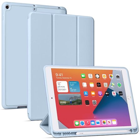 Etui for iPad 10.2" [7. generasjon 2019 8. generasjon 2020] [Hjørnebeskyttelse] Multi-vinkelskjerm med pennholder, støtte, automatisk vekk/søv (Is)