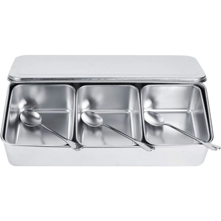 Husholdningskrydderiglas 3 rum rustfrit stål krydderiboks