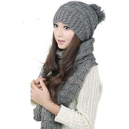 Damepigers Varmt, Behageligt og Moderigtigt Strikket Hue og Halstørklæde Sæt til Vinter