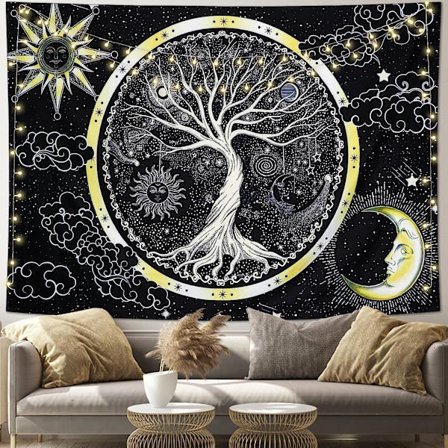 Psykedelisk (Sol, 148x200cm) Måne og Sol Vægophæng Gobelin T