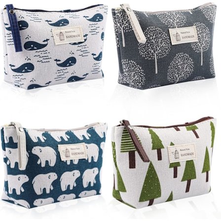 4 kpl Kangas Kosmetiikkalaukkuja, Monikäyttöinen Kangas Matkapussi Toilettilaukku Painetut Meikkipussit Vetoketjulla