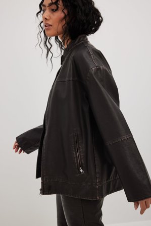 NA-KD Veste motard courte en similicuir - Vestes en similicuir - Marron - EU 34