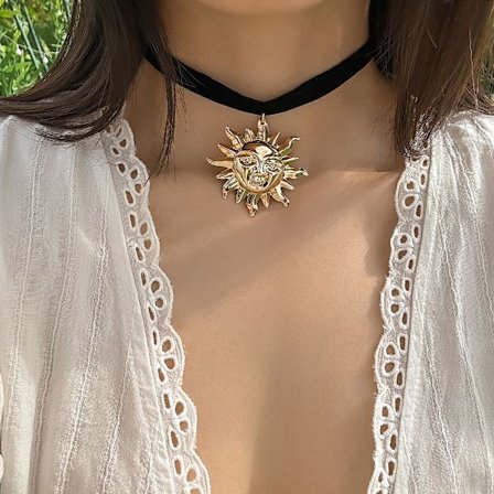 Prydnad nisch Vintage Sunflower Choker Handgjord krage flockande tyg sidenhalsband