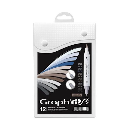Set med 12 Marqueurs Graph'it Brush Mix grånyanser