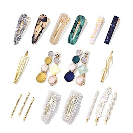 20 st Hantverkspärlor och Akrylharts Hårklämmor i Marmorform och Geometriska Strassstenar, Elegant Guld Hårtillbehör