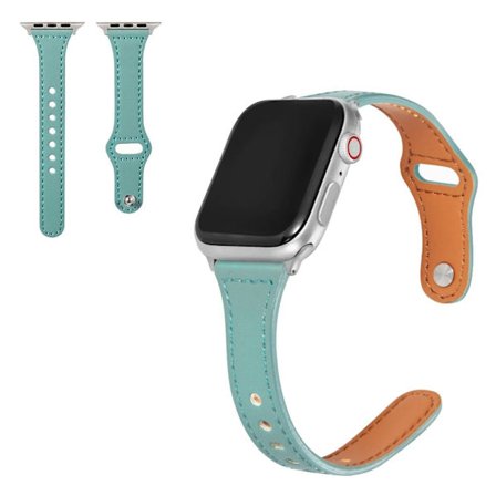 Apple Watch Series 6 / 5 44mm button snap genuine leather watch band - Light Green
