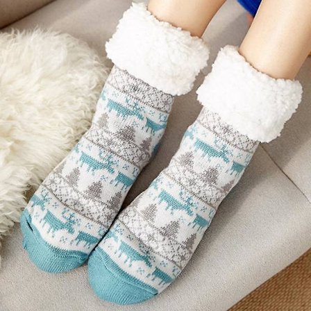 Kvinders hjorte hyggelige hjemmesko sokker fleece lange jul bløde varme gulvsokker