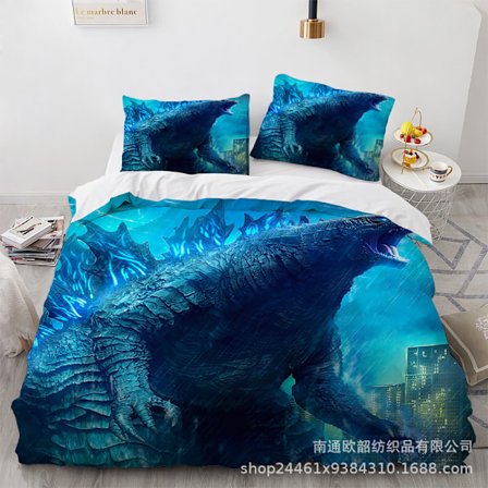 2025 Uusi Godzilla-sarjakuva 3D-painettu kolmiosainen vuodevaatesetti 135*200