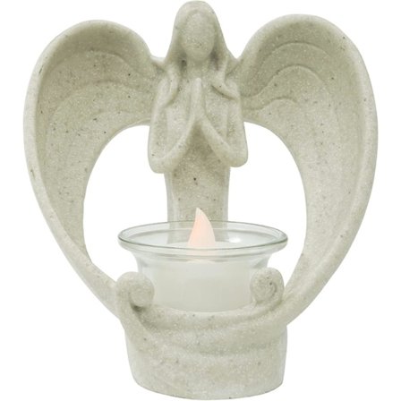 Enkelipatsas kynttilänjalka, surunvalittelulahja lepattavilla LED-kynttilöillä, suru, hautajaiset, muisto, muisto kodin sisustus