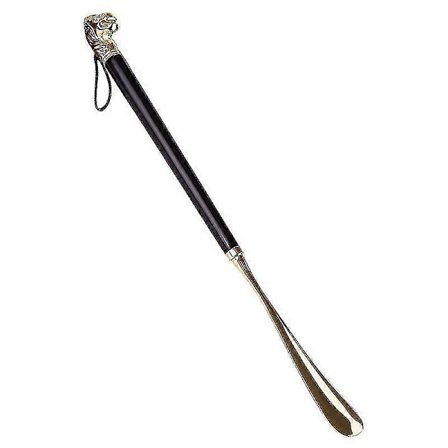 Skohorn i metall, mässingsskohorn, praktiskt skohorn, skotillbehör, svart (58 cm)