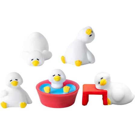 5 stk. Mini Ande Figurer med Badekar og Stol, Miniature Ande Statue Kagepynt Fe Have Legesæt til Diy Mos Landskab Terrarium Håndværk