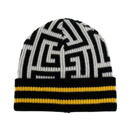 Balmain, Monogrammed wool beanie Zwart, Heren, Maat:ONE Size