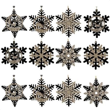 12x julgransdekorationer trähänge set -