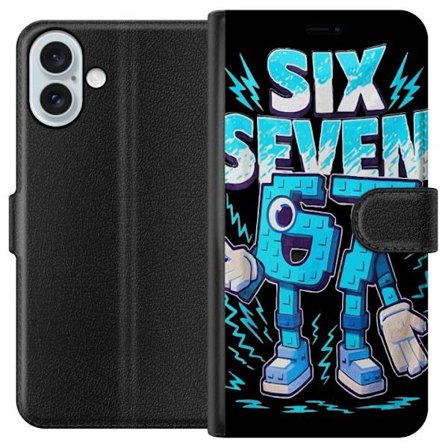 Kompatibelt Lommeboketui til Apple Apple iPhone 16 Plus Lekende blå illustrasjon med tallene Six Seven i retro arkadestil med kraftig typografi og gr