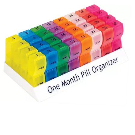 Pilleæske til en måned - AM- og PM-rum, farvekodet for nem identifikation, medicinhåndtering på rejser, opbevaring af piller, 32 dispensere