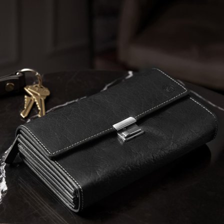 Portefeuille accordéon en cuir noir classique Montréal pour hommes - Porte-cartes