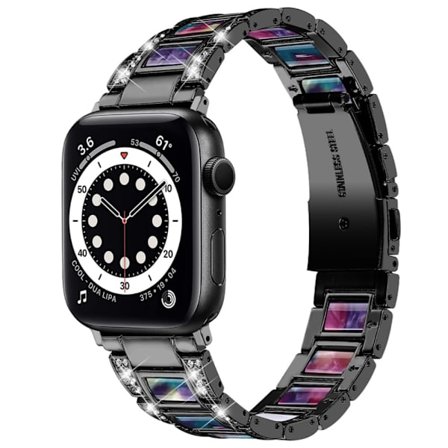 Apple Watch (45 mm) klockarmband i rostfritt stål med strassdekor - Svart / Lila Grön Mix