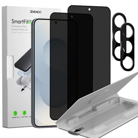 2-PACK Samsung S25 Privacy Näytönsuoja & 2-PACK linssinsuoja - Karkaistu Lasi | [SmartFit Uudelleenkäytettävä järjestelmä] - Kuplaton