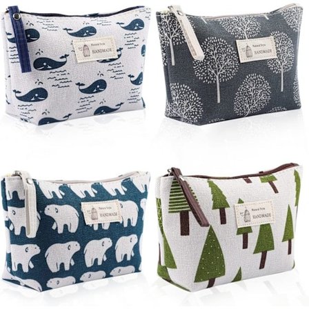 4 st Canvas Kosmetikpåsar, Multifunktionell Canvas Reseväska Toalettsak med Tryckt Sminkpåsar