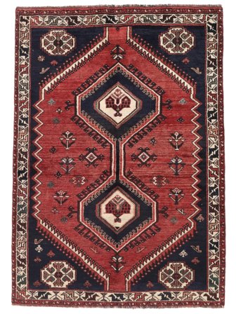 Handgeknüpft Shiraz 133X190 Wollteppich Dunkelrot/Schwarz Klein