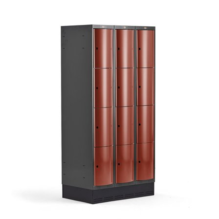 Kleiderspind CURVE mit Sockel, 3 Module/4 Türen, 1890 x 900 x 550 mm, Herbstrot