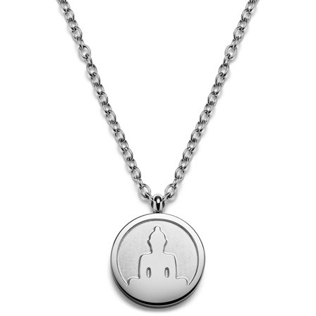 Unity | Colier argintiu rotund din oțel inoxidabil cu Buddha pentru bărbați - Coliere din oțel