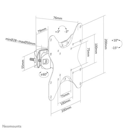Neomounts by Newstar Screen Pole Clamp/Truss Mount 1 pivot VESA 200x200 polediameter 28-50mm