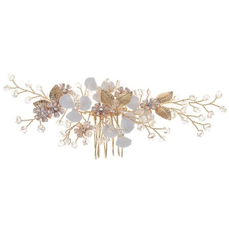 Perle Tiara Bryllupshårtilbehør Blomster Hårkam Perle Hårkam Blomst Hårkam Kvinner Dekorative Brudeskam (Gull)