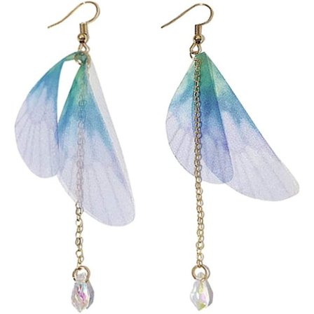 Boho Letvægts Unikke Asymmetriske Butterfly Vinger Øreringe Med Lange Perlehængende Chiffonstof Dragonfly Vinger Øreringe Tråd Til Kvinder Piger Ferie