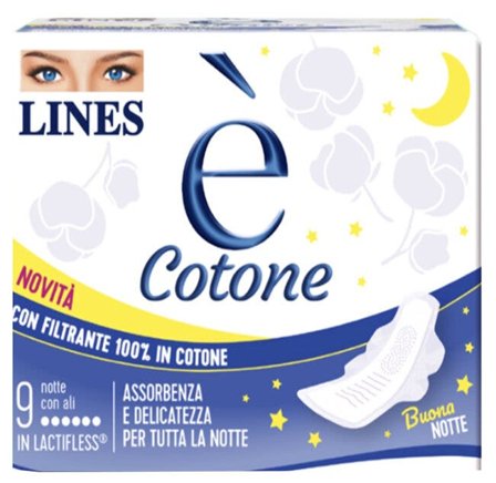 Lines è Cotone 9 Assorbenti Notte con Ali