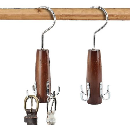 Naturligt bælteophæng i træ, 2-pak, glat finish massive træ bæltestativer med 360 drejelig krog, pladsbesparende skab organizer holder til tørklæder